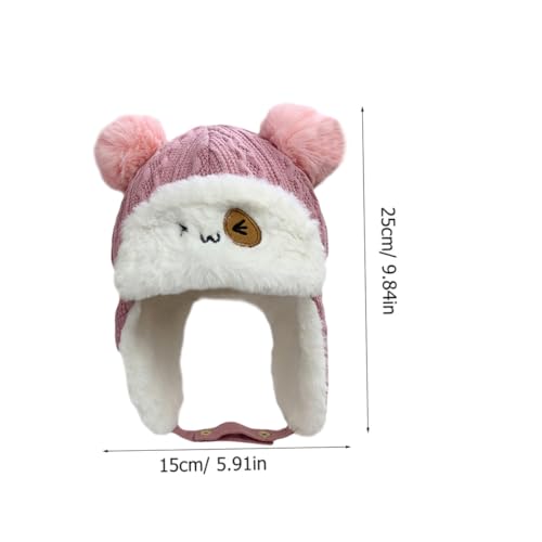 Cotton Earflap Hats Boys and Girls Winter Headwear for Boys Girls Thick Thunder Cap and Earmuffs Hat Pink2