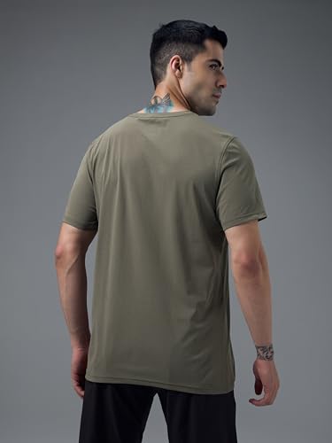 Image of TECHNOSPORT Men's Slim Fit Solid Crew Neck T-Shirt, Cotflex Quick Dry Wrinkle Resistant Polyester Sports Tee for Gym, Running, Training, Sports