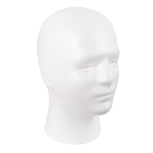 MapofBeauty Mannequin Head Styrofoam Male Wig Display Model Mask Hat Foam Stand Halloween Makeup Wig Head (White)