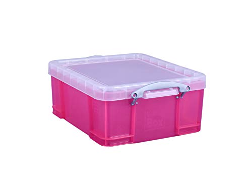 Really Useful Box 18 Litre Plastic Storage Box Transparent Bright Pink