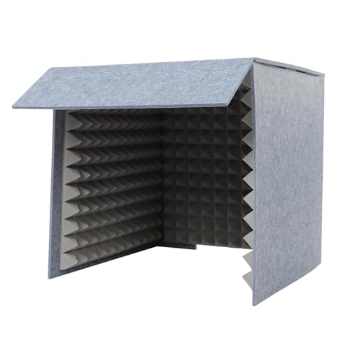 Cabina de aislamiento acústico para micrófono, escudo plegable para absorción vocal, reducción de ruido, estudio de grabación de escritorio para podcasts, locuciones y transmisiones, Gris, 23.6 pulgadas miniatura 1