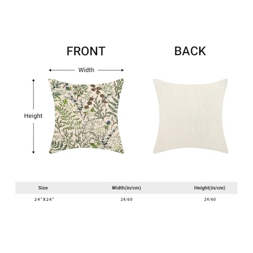 Image of AEIOAE Spring Pillow Covers 24x24 Inch Set of 2,Vintage Sage Green Wild Flower Plant Throw Pillows Case,Seasonal Floral Outdoor Decorative Linen Farmhouse Decor Cushion Covers for Sofa Bed Couch
