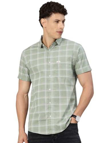 Image of Majestic Man Men's Slim Fit Premium Pure Cotton Plaid Check Half Sleeve Casual Shirt