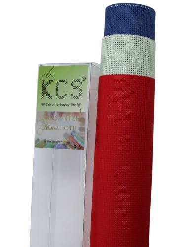 Image of KCS 3 pc of 15 inch x 18 inch(38cmx45cm) 18 Count Cross Stitch Cotton Aida Cloth Needlework Rolled Fabric Box,18CT,Red+Light Green+Jeans Blue