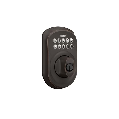 Image of Schlage BE365 PLY 716 Plymouth Keypad Deadbolt, Electronic Keyless Entry Lock, Aged Bronze