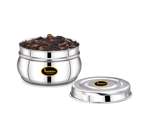 Image of Kanshita's Rasoiware Premium Belly Shape Stainless Steel Mini Canisters - 200 ml Spice & Snack Storage Containers (Set of 4)