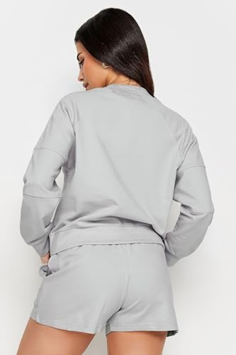 PixieGirl Petite Light Grey 'Sporty Season' Slogan Cropped Sweatshirt Petite - Image 3