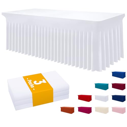 Image of Smiry 3 Pack Spandex Elastic Fitted Table Cloth Skirt for 6FT Table | Stretch Washable Table Cloth, Banquet Table Cover for Wedding, Party, Indoor & Trade Shows, (White, 72Lx30Wx30H)