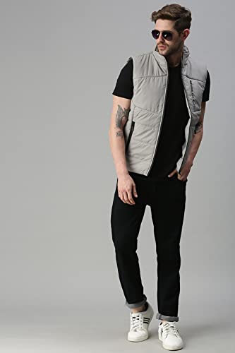 Image of SHOWOFFFF Men Solid Casual Jacket | Stand Collar Sleeveless Jacket for Mens | Regular Fit Jacket for Men's