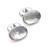 925 Sterling Silver Mother of Pearl Stone Classic Chain Link Oval Shaped Cufflinks, Cuff links