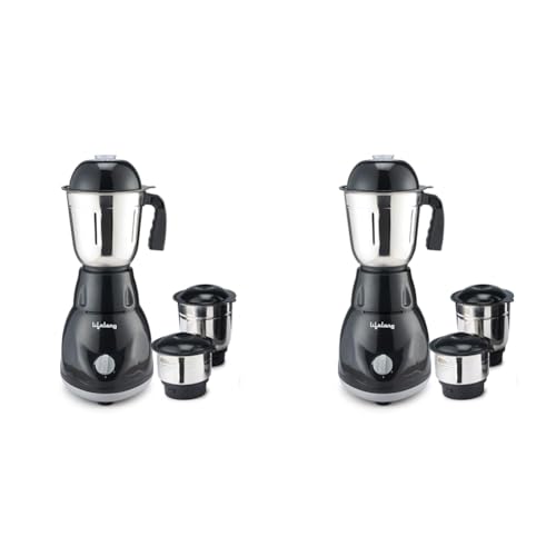 Lifelong LLMG23 Power Pro 500-Watt Mixer Grinder with 3 Jars (Liquidizing, Wet Grinding and Chutney Jar), Stainless Steel blades, 1 Year Warranty (Black) (Pack of 2)
