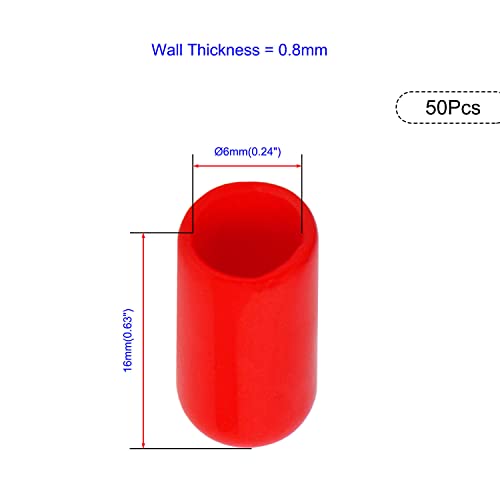 Image of 50PCS ID6mm(1 /4 inch) red PVC Rubber end caps, Vinyl Flexible end caps, Round Pipe end caps, Bolt Thread Protector Safety caps