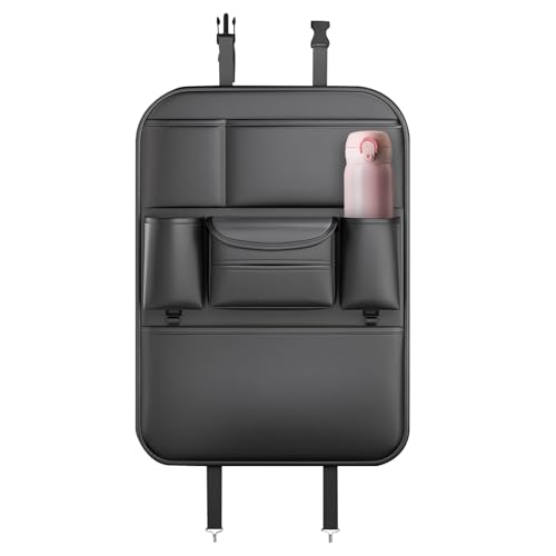 Generisch Organizador de asiento trasero para coche, accesorio de almacenamiento para el asiento trasero, alfombrilla de piel con soporte para copas y pañuelos, diseño de múltiples bolsillos para