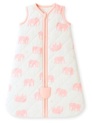 Image of TuddyBuddy Baby Cotton Wearable Quilted Sleeping Bag Blanket 1.5 Tog with 1 Way Zipper Closure | Ideal for Babies & Kids Hypoallergenic Fabrics | (Pink Elephants, 12-18 Months)