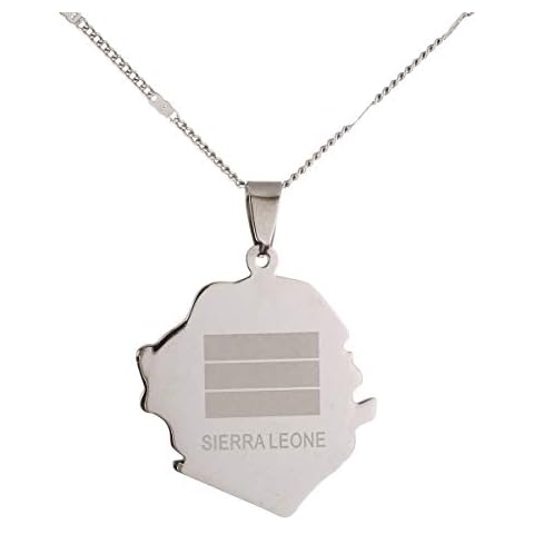 Stainless Steel Sierra Leone Map Flag Gold Color Charm Pendant Necklaces Africa Country Maps Jewelry Cover