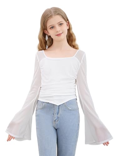 SOLY HUX Girl's Cute Clothes Long Sleeve Crop Tops Ruched Asymmetrical T Shirts Y2K Casual Fitted Tees3