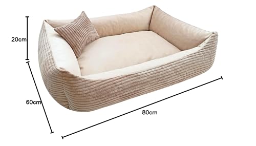 4L Textil Molly Kuscheliges Cord Hundebett Beige mit Bezug Hundekorb mittelgroße Hunde Hundekissen beige Hundekörbchen Hundesofa (Ersatzbezug(80x60 cm, Beige)