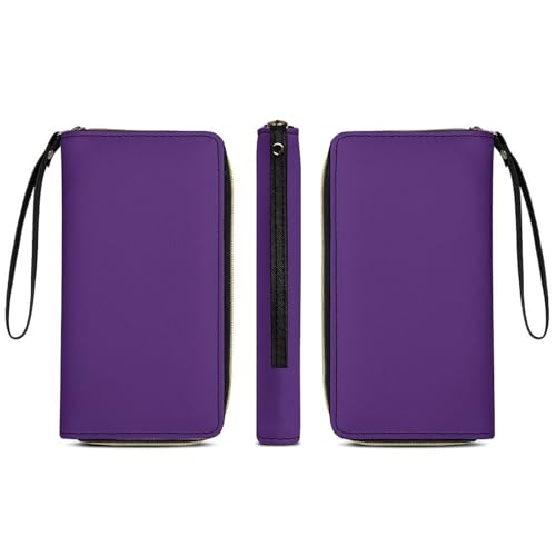 Women's Cute Decor Long PU Zipper Wallet, Travel Purse Fashion Design, Huge Storage Capacity Purse With Rope Purple3