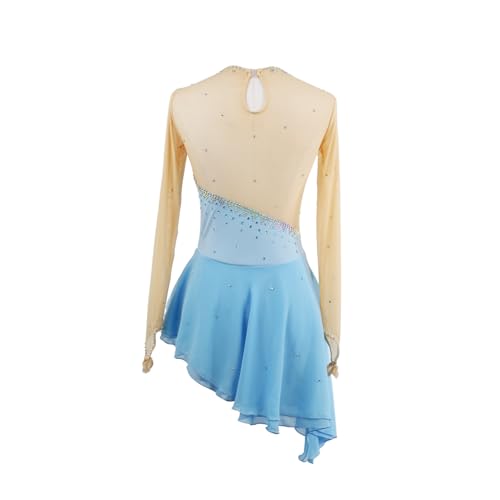 DIJITOO Vestido de patinação artística, fantasia de competição com bainha inclinada de strass brilha