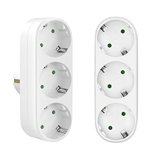 Presa Multipla Confezione da 2, Adattatore Triplo Prese Schuko, Ciabatta Multipresa Spina Piatta Salvaspazio Multipresa Presa Schuko senza Cavo per Ufficio Casa Viaggio (Confezione da 2)