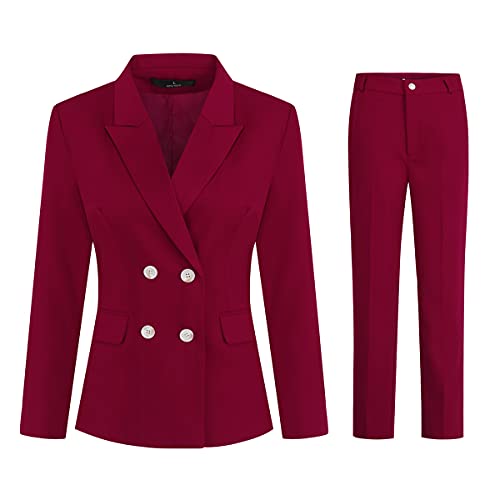 Blazer 2 pièces femme ensemble rouge vin veste double boutonnage pantalon XXL