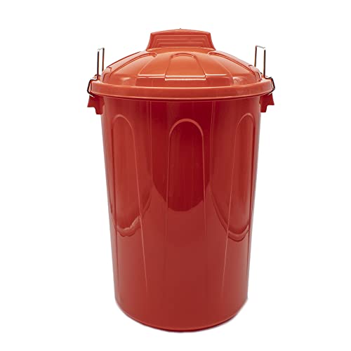 CABLEPELADO Cubo de Basura con tapa, Cubo basura Industrial, Cubo basura Plástico con asas metálicas, Contenedor residuos, 78 cm alto x 48.5 cm Diámetro superior, Capacidad 100 Litros, Rojo