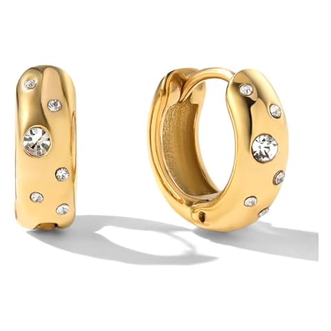 BENIQUE Gold Huggie Hoop Earrings for Women, Tarnish-Resistant 18K Gold Plated Stainless Steel with Cubic Zirconia Crystal Diamond (Gold) Cover