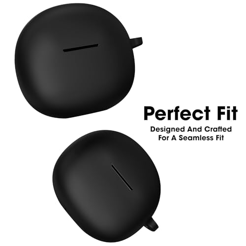 Image of Sounce Soft Silicone Case Cover for Boat 141 Pro, Scratch-Resistant, Non-Slip Grip with Carabiner Clip Keychain, Full Protection, Water Resistant Shockproof Case Anti Fall Anti Dust - Black