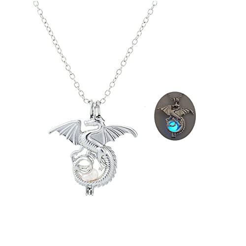 MIFYNN Luminous Dragon Necklace Personality Pterodactyl Pendant Necklace Glow in The Dark Dragon Sword Necklace Vintage Punk Animal Necklace for Men Women (A:Blue)