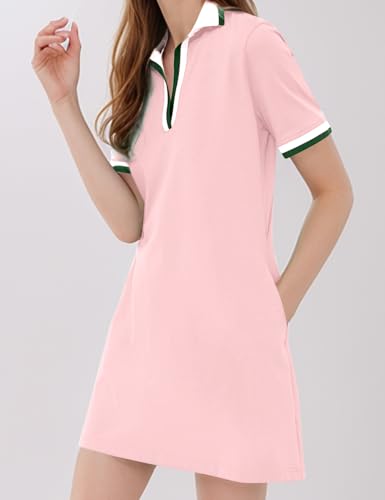 Image of Kissonic Polo Dresses for Women Short Sleeve Tennis Golf Dress V Neck Summer Casual Dress with Pocket