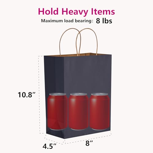 Image of RACETOP Navy Blue Kraft Gift Paper Bags 50 Pack 8x4.5x10.8 in with Handles