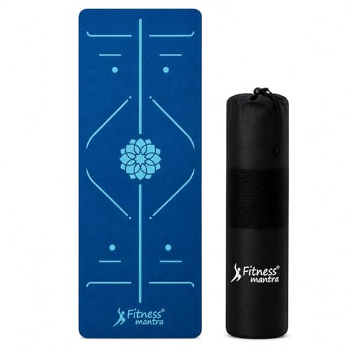 Image of Fitness Mantra TPE Yoga Mat for Women & Men | Anti-Slip Alignment Design | Premium Cushioning Exercise Mat for Yoga, Gym & Workout | Lightweight & Durable | 6mm Thickness |AlignFlow| Ocean Blue|