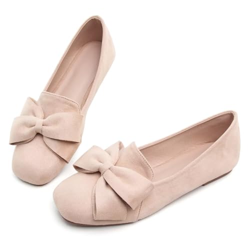 Hee grand Bowknot Ballet Flats for Women Square Toe Dressy Shoes Suede Comfort Slip-On Loafers Casual Women's Flats2
