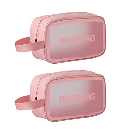 NEUSID Lot de 2 trousses de toilette de voyage transparentes étanches en polyuréthane transparent avec fermeture éclair - Trousse de toilette portable pour femmes et enfants - Rose Cover