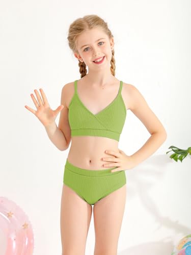 Image of Girl's 2 Piece Swimsuit Solid Spaghetti Strap Bikini Sets Beach Bathing Suit Swimwear for Teen Girls