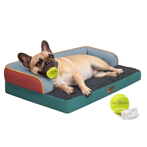 Image of Comfort Expression Washable Orthopedic Dog Bed for Large Sized Dogs | Waterproof Memory Foam Pet Bed 36x27 Inch with Removable Cover with Non-Slip & Bolster