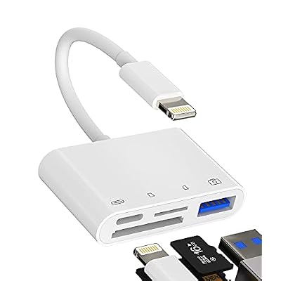 SD Card Reader for iPhone 14 13 Lightning to USB Micro TF Charger Cable Dongle OTG Adapter Camera Mouse Keyboard Memory Viewer Flash Drive Stick Cord Converter Photography Accessories IP-USB