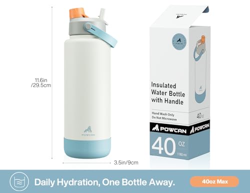 Image of POWCAN 40 oz Insulated Water Bottle with 2-in-1 Straw and Spout Lid, Keep Cold 24H, Leak-Proof, BPA-Free, Double Wall Stainless Steel Water Bottle for Sports, Gym, Travel, and School (Be Free)