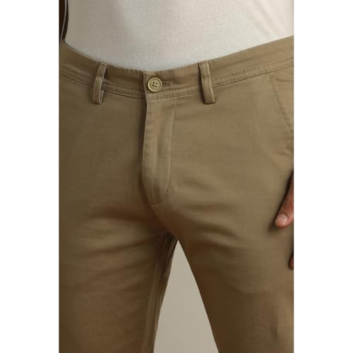 Image of Peter England Men's Super Slim Fit Stretchable Cotton Satin Casual Trousers | Office Sleek & Trendy Look