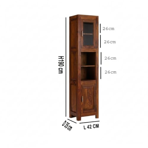 Image of APRODZ Mango Wood Crockery Cabinet with Glass Door | Wooden Kitchen Storage Cabinet for Dining Room Living Room & Bedroom | Tall Storage Cabinet with Shelves | Display Cabinet for Home with Two Doors