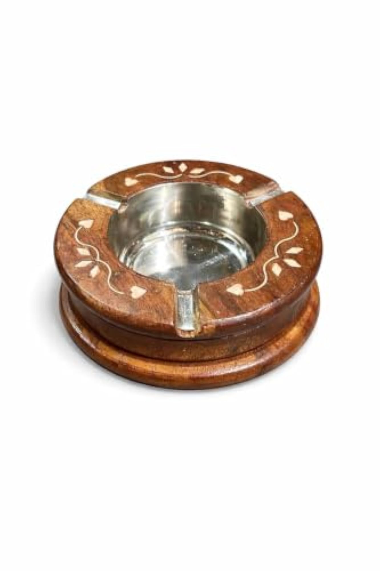 Wooden Ashtray with Steel Insert, Classic Design