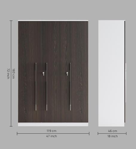 Image of WOODSUPREME Executive 3-Door Wardrobe with Integrated Full-Length | Large Capacity Engineered Wood Closet | Rich Wenge /Dark Brown & White Finish,its DIY (Do it Yourself) Product.