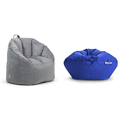 Big Joe Milano Bean Bag Chair, Gray Plush, 2.5ft & Classic Bean Bag Chair, Sapphire Smartmax, 2ft Round