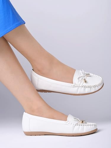 Image of Shoetopia Women's Stylish Casual Loafers | Comfortable Slip-On Flat Shoes with Bow Design & Soft Sole for Daily Footwear