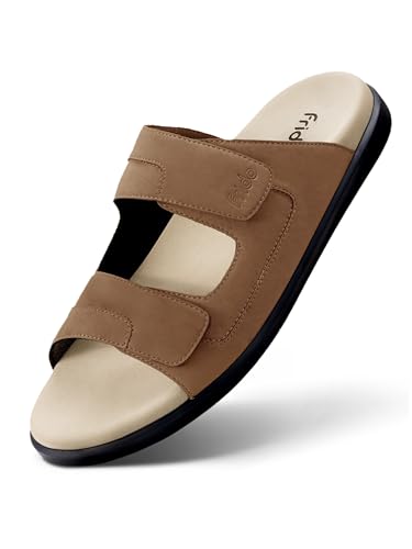 Image of Frido Comfort Dual Strap Sandals for Men with Bounce Back Cushioned Footbed, Zero Drop Sole for Arch Support Pain Relief, Lightweight Anti-Skid, Adjustable Velcro Casual Sandals