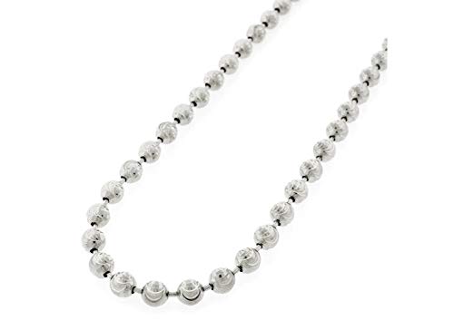 Verona Jewelers 925 Sterling Silver Moon Cut Bead Chain Necklace, 2MM 3MM 4MM-Dog Tag Ball Link Necklace, Silver Beaded Necklace in,Rhodium and Yellow Gold,Men and Women, 16-36
