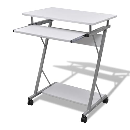 Cinyiqo Escritorio Compacto de Ordenador con Bandeja de Teclado, Mesa Escritorio, Secretaria Escritorio, Mesa De Estudio, Escritorios es, Escritorio Oficina, Blanco