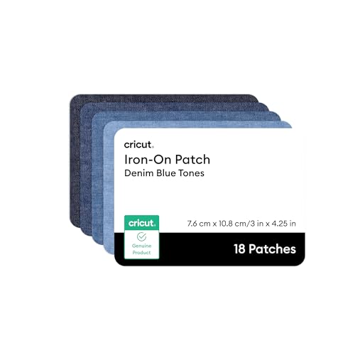 Cricut Iron-On Patch Denim Blue Tones - 3 in x 4.25 in (18 ct) - Repair or Customize Clothing - Machine Washable - No Sewing Needed