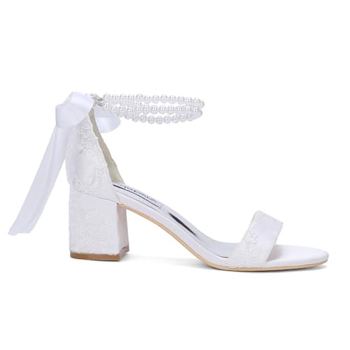 Pearl Heels Wedding Shoes for Bride Block Heel Wedding Sandals Open Toe Bridal Shoes4