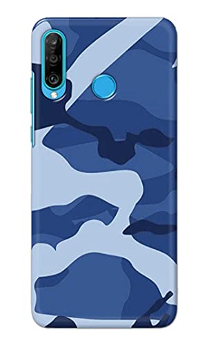 Image of Printed Hard Back Cover Case for Huawei P30 Lite | Huawei Nova 4e Back Cover (Army Blue Pattern) -702